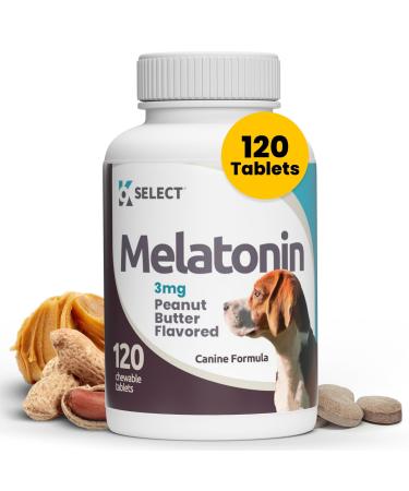 K9 Select 3mg Melatonin for Dogs - Adrenal Support and Sleep Support - 120 Peanut Butter Flavored Tablets - Dog Melatonin for Medium Size Dog Breeds