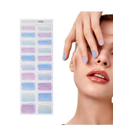 Generic Gel Nail Stickers Glitter Nail Stickers for Gel Polish Gel Nail Strips Manicure with Nail Lamp Semi Cured Nail Gel Polish Wraps Set for Home Nail Curing N036