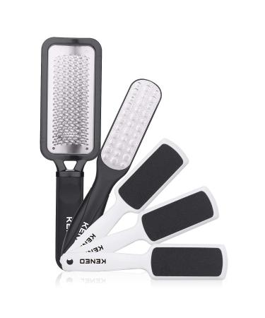 Feet Scrubber Dead Skin 5 Pack - KENED Foot File Callus Remover for Feet Professional Pedicure Kit with 2 x Metal Foot Grater 3 x White Double-Sided Pedicure Tools for Feet Care Black+white