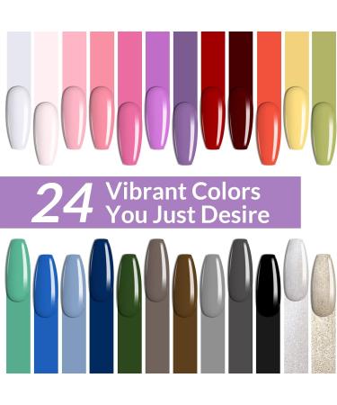 LAGUNAMOON Gel Nail Polish Set for DIY and Professional Use Soak-off Gel Polish Kit of 24 Colours with Base and Top Coat Primer Dryer Peel Off Tape Glitter Powders - Rainbow Colors Matte + Shiny Rainbow Spectrum - Matte / Gloss - Buy Online on GoSupps.com