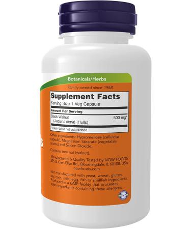 Now Foods Black Walnut Hulls 500mg - 100 Veg Capsules | Natural Health Supplement - Buy Online on GoSupps.com