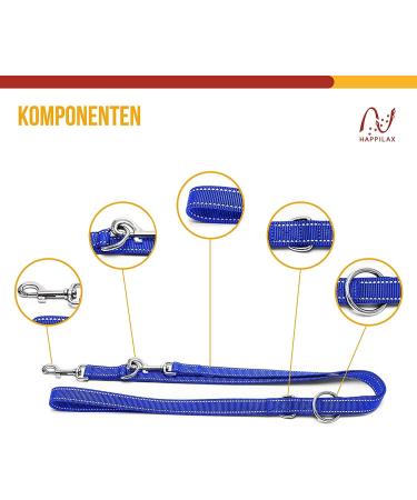 Happilax Adjustable Dog Leash - Blue & Reflective - 3-Stage for Large & Small Dogs - Durable Double Linen Drag Line - Buy Online on GoSupps.com