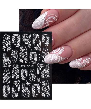 5D White Flower Nail Stickers - Self-Adhesive Embossed Floral Rose Decals for DIY Wedding Manicure - 4 Sheets - Buy Online on GoSupps.com
