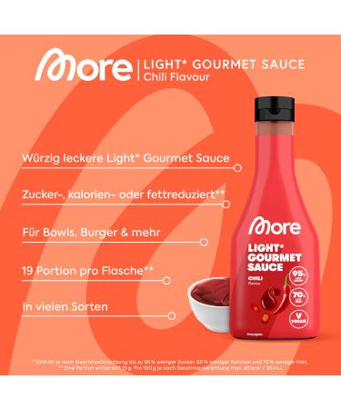 MORE Light Gourmet Sauce - 4 x 285ml Chili | Low-Calorie No Added Sugar No Unnecessary Fat - Buy Online on GoSupps.com