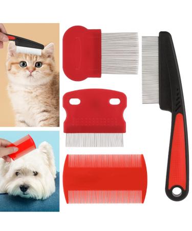Molain Cat Dog Flea Comb 4 Pieces Pet Tear Stain Remover Comb Set Pet Dog Cat Grooming Comb (Red)