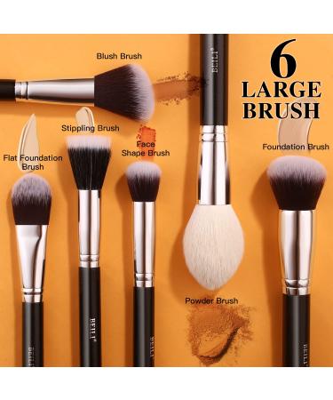 BEILI 20pcs Makeup Brush Set - Natural Goat Hair & Premium Synthetic Kabuki Brushes for Foundation, Powder, Contour, Eyeshadows, Eyebrows, and Eyeliner - Black - Buy Online on GoSupps.com