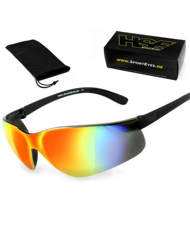 HSE Sporteyes |UV400 protective filter HLT plastic safety glass according to DIN EN 166 |Sports glasses bike glasses sunglasses |Glasses: black high gloss glasses: Defender 1.0
