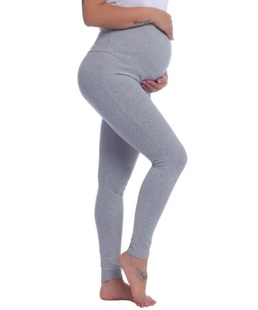 Amorbella Maternity Leggings Over Bump Cotton Soft Pants Yoga Pajama M Light Gray