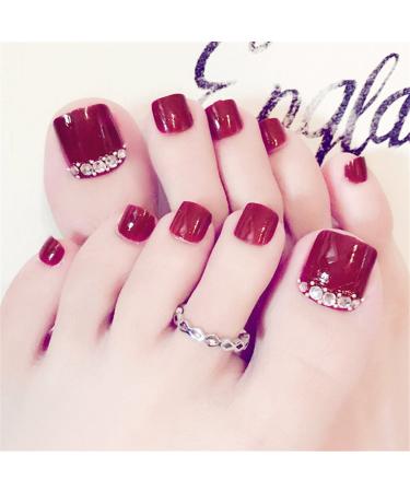 Buy 24 Red Fashion Flower Pattern Strass Artificial Toenails | Nail Art Decorations with Glue - Perfect Fake Nail Tips - Buy Online on GoSupps.com
