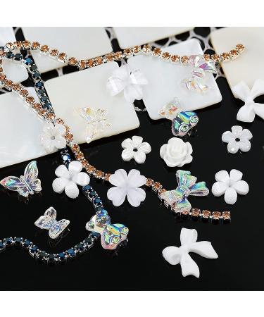 3D Acrylic Butterfly & White Flowers Nail Charms | Crystal Rhinestones for Nail Art & Jewelry Crafting - Buy Online on GoSupps.com