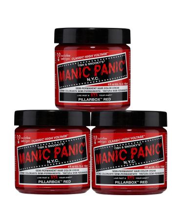 Manic Panic Pillarbox Red Classic Creme Vegan Cruelty Free Red Semi Permanent Hair Dye 3 x 118ml Pillarbox Red 118 ml (3Pack)