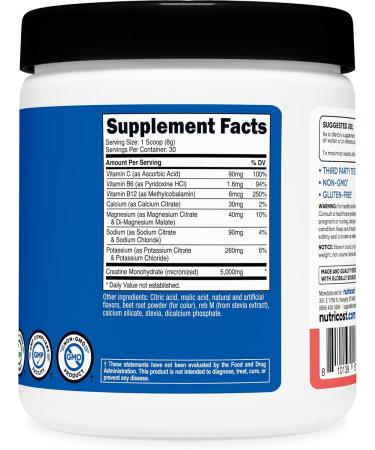 Nutricost Creatine Monohydrate + Hydration Watermelon Flavored (30 Servings) - 7 Vitamins & Minerals 5000mg of Creatine Per Serving - Buy Online on GoSupps.com