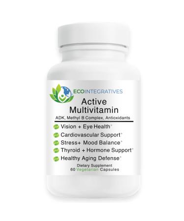 Active Multivitamin | ADK Methyl B Complex Antioxidants | Quatrefolic Folate Methyl B12 P5P Vitamin D3 K1/K2 | 60 Vegetarian Capsules 60 Count (Pack of 1)