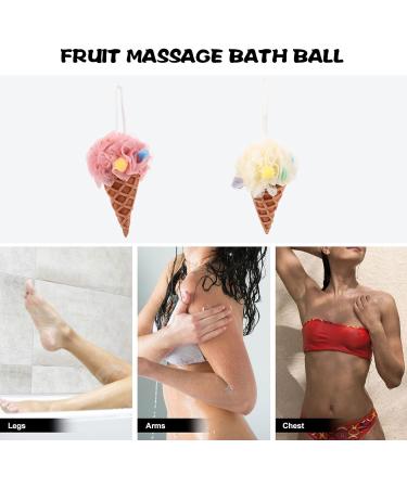 EXCEART Shower Wash Sponge 2Pcs | Ice Cream Bath Loofah Sponge Mesh Pouf | Exfoliating Shower Sponge for Men Women | Light Yellow Pink - Buy Online on GoSupps.com