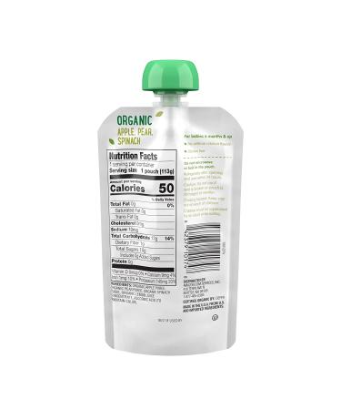 Mama Bear Organic Baby Food Stage 2 Apple Pear Spinach 4oz Pouch (Pack of 12) - Amazon Brand - Buy Online on GoSupps.com