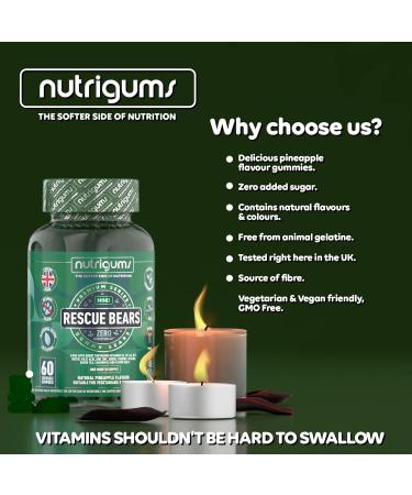 Rescue Bears 60 Vegan Gummies for Daytime Stress & Anxiety Relief - Pineapple Flavour | Green Tea, Lemon Balm, Chamomile, Vitamins & Prebiotics | 60 Count - Buy Online on GoSupps.com