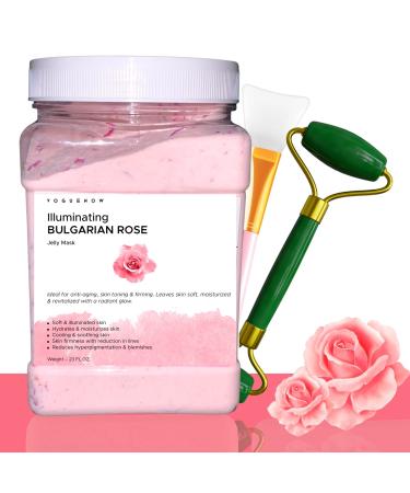 Jelly Face Mask for Facials - Bulgarian Rose Hydrating  Brightening & Nourishing Jelly Mask with Free Jade Roller & Spatula | Professional Hydrojelly Masks | Vajacial Jelly Mask Powder | 23 Fl Oz Jar Face Mask Skin Care