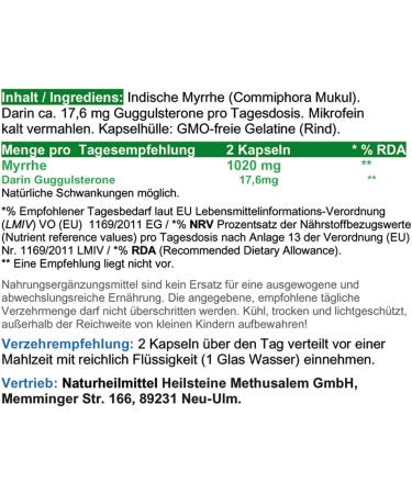 Guggul Indian Myrrh Powder Capsules - Premium Quality Commiphora Mukul | Pure Natural Dietary Supplement | No Additives or Fillers | Bottled in Germany - Buy Online on GoSupps.com