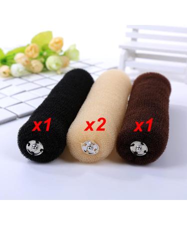 4 Pieces Dutt Pillow Set - Large Donut Hair Bun Maker & Updo Accessories for Girls (Black Brown Cream White) | International Shipping Available - Buy Online on GoSupps.com
