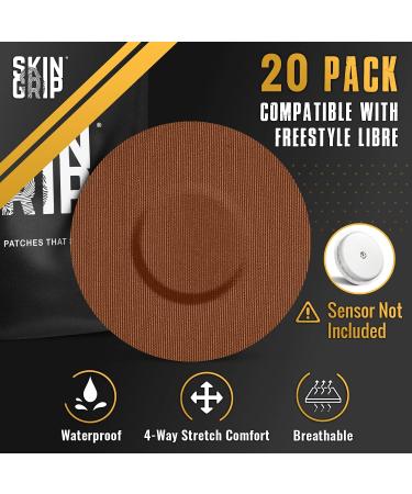 Skin Grip Adhesive Patches for Freestyle Libre 2 - 20 Pack, Waterproof & Sweatproof, 10-14 Days Wear, Sensor Cover, Chocolate - Buy Online on GoSupps.com