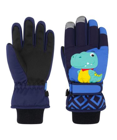 QKURT children's skiing gloves dinosaur gloves waterproof winter snap shoes outdoor sports gloves for 2-13 year old girls and boys tobogganing snowboard skiing XS (2-3 years old)