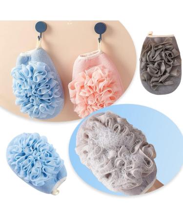 Buy 2 Pcs Exfoliating Bath Shower Pouf Sponge Loofah - 2 in 1 Mesh Pouf & Glove with Hand Strap for All Ages - Buy Online on GoSupps.com