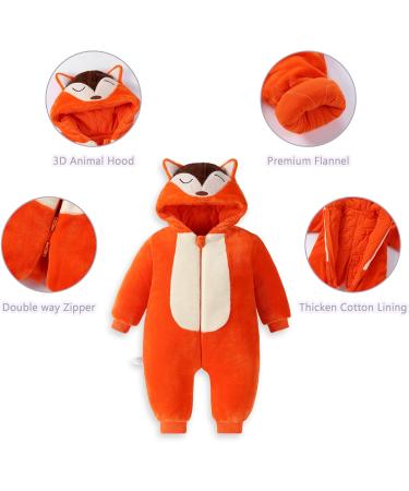 COOKY.D Baby Animal Hooded Winter Romper | Newborn 3-36 Month | Thicken Outfits Jumpsuit | 6-12 Month Fox - Buy Online on GoSupps.com