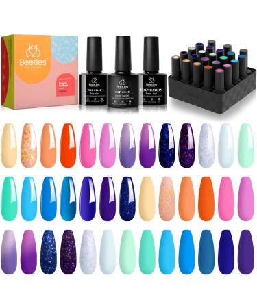 Beetles 23Pcs Gel Nail Polish Kit - Coastal Twilight Collection | Purple Blue Glitter Gel Polish | Temperature Change | Orange Red Soak Off Gel Nail Kit - Gift for Her - Buy Online on GoSupps.com