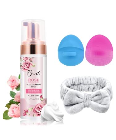 Pjordo Rose Foaming Facial Cleanser  Roses Cleansing Foam  Gentle Daily Foaming Face Wash for Deep Cleaning Pores & Calming Acne  Hydrating Cleansing Foam for Woman  Mans  All Skin Types