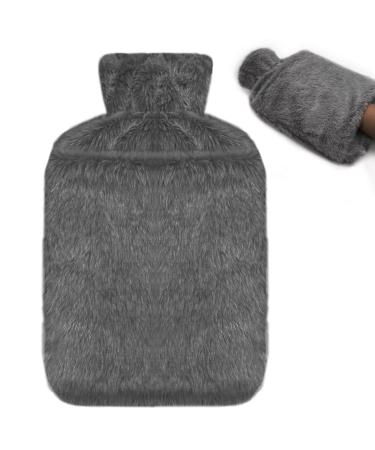 Jsdoin Hot Water Bottle with Luxury Cosy Faux Fur Cover UK 2L Leakproof Hot Water Bag for Neck Shoulder Pain and Hand Feet Warmer (Dark Grey)