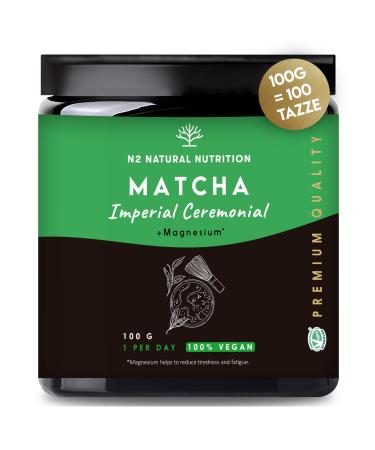 Double Wear Matcha Ceremonial Grade Matcha Tea Powder + Magnesium Citrate 100gr Originating from Uji Japan High dose Vegan Made in EU Natural Energy and Focus Superdrink N2 Natural Nutrition