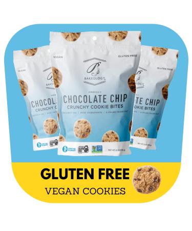 Bakeology Gluten Free Cookies - Crunchy Mini Vegan Cookie Bites - Gluten Free Dairy Free Snacks - Enjoy Plant Based Dessert Sweets - Made with Coconut Oil and Pure Ingredients - Chocolate Chip Chocolate Chip 1 Count (Pack of 3)