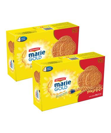 Britannia Marie Gold Cookies 21.16oz (600g) - Biscuits Pour l'heure du th - Crispy Tea Time Snack - Delicious Grocery Cookies - Suitable for Vegetarians (Pack of 2) Marie Gold 600g Pack of 2