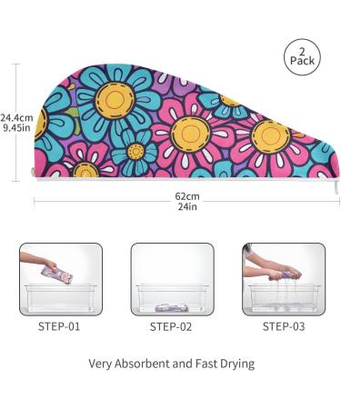 Colorful Hippie Flower Hair Towels 2 Pack | Super Absorbent Quick Dry Hair Turbans for Women & Girls - Buy Online on GoSupps.com
