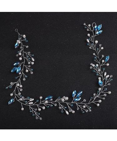 Deniferymakeup Women Pearl Wreath Light Blue Crystal Hair Vine Rhinestone Wedding Hair Accessory Gift for Her Party Headpiece for Bride Bridesmaid Girls - Buy Online on GoSupps.com