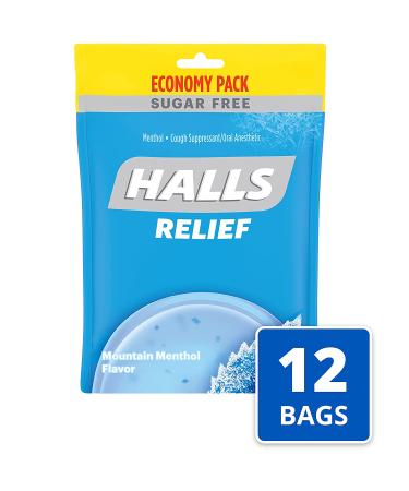 HALLS Relief Mountain Menthol Sugar Free Cough Drops - Economy Pack of 12 Bags (840 Drops) - Buy Online on GoSupps.com
