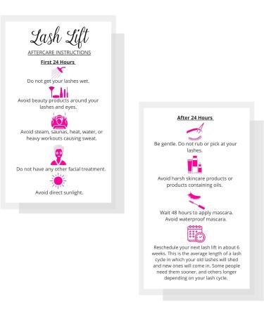 Lash Lift Aftercare Instruction Cards - 50 Pack | Starter Eyelash Lift Kit DIY Supplies | White with Pink Icons | 2x3.5 inches Business Card Size - Buy Online on GoSupps.com