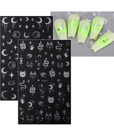 JMEOWIO Self-Adhesive Silver Nail Art Stickers - Moon, Star, Sun Design - 8 Sheets - Buy Online on GoSupps.com
