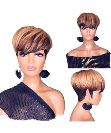 Synthetic Hair Bundles Button Women's Fluffy Black Gradient Brown Wig Fluffy Lifelike Short Straight Hair Cap Lace Front Wigs And One Size Gold - Buy Online on GoSupps.com