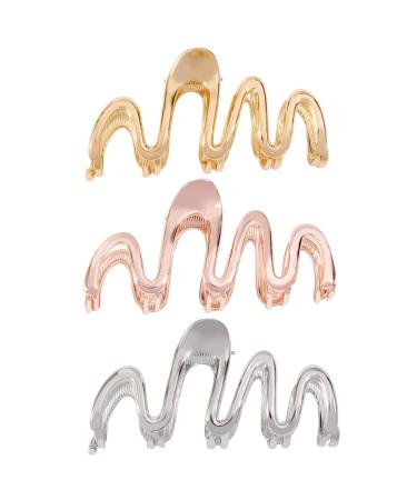Jayongnee clip Large Gold Hair Claw Clip  Non-Slip Hair Claw Clips Jaw Clips Clamp Metal Hair Clips for Thick Hair for Women and Girls Jumbo Snake Wave Hair Claw Clips claw clip-3