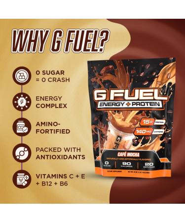 G Fuel Energy & Protein Powder - Cafe Mocha Sugar Free Clean Caffeine Supplement 19 oz (20 Servings) - Metabolism & Focus Support - Buy Online on GoSupps.com