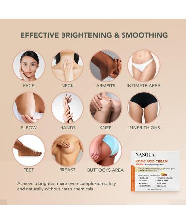 Nasola Kojic Acid Cream for Skin Brightening, Acne & Dark Spot Remover - Women & Men - Underarm & Body - Fades Hyperpigmentation - Buy Online on GoSupps.com