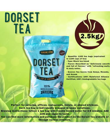 Dorset Tea Sunshine Blend Black Tea Bags - 1100 Count Bulk Pack | Perfect for Offices Catering & Large Gatherings 1 x 2.5kg Pack of 1 - Buy Online on GoSupps.com