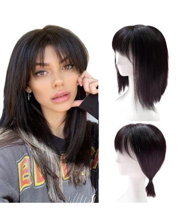 14" Clip in Hair Topper with Bangs for Thinning Hair (Light Brown Thick) Thick light brown