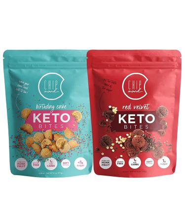 ChipMonk Keto Cookie Bites Cake Bundle - Keto Snacks with Zero or Low Carb Gluten-Free Keto Cookies High Fat Protein Low Sugar Dessert Snack Foods for Ketogenic Diets - 2 Pouches (16 Bites)