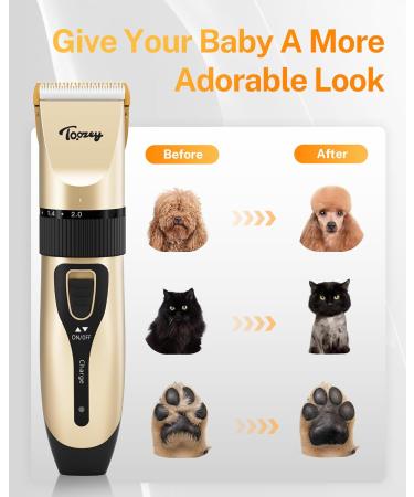 Toozey Silent Dog Clippers - Professional Rechargeable Cordless Trimmer for All Pet Hair - Grooming Clipper Kit for Thick/Long/Short/Curly Hair - Gold Color - Buy Online on GoSupps.com