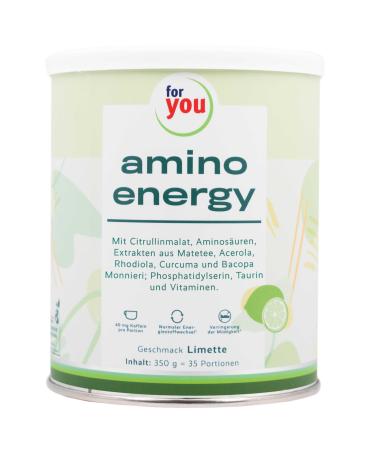 Amino Energy Limette I Pre-Workout-Booster |350g amino acids powder with citrulline malate dextrin l-tyrosine taurine caffeine from mate tea extract |For more energy concentration lemon