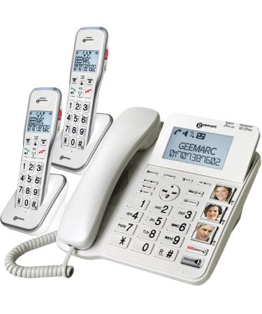 Geemarc Amplidect 595 Combi Twin - Corded Phone + TWO Cordless Handset - Amplified (50dB) Phone with Big Buttons Indicator Locator and SOS Buttons - Hearing Aid Compatible (T-coil)