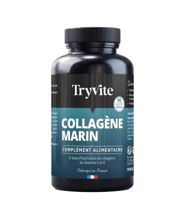 Type 1 & 2 Premium Marine Collagen with Vitamins C & E | 1200 mg Hydrolyzate for Skin Hair & Joints | High Absorption | 90 Capsules | TRYVITE