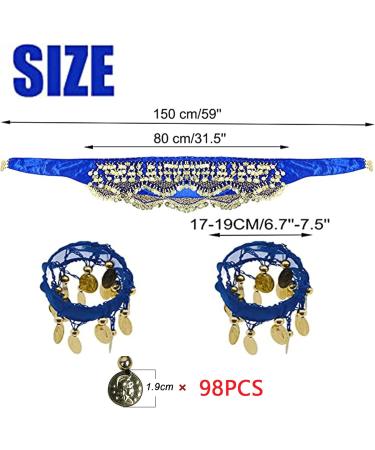 2-Pack Chiffon Belly Dance Belt with Coins - Silk Scarf Hip Cloth Skirts for Women (Black & Blue) - 150 cm Long - Buy Online on GoSupps.com